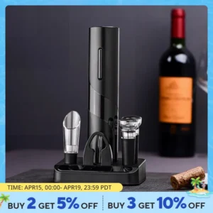 1 יחידה פותחן יין חשמלי שחור מחלץ פקקים אוטומטי לפותחן בקבוקי יין Creative עם חליפת טעינת USB לבית